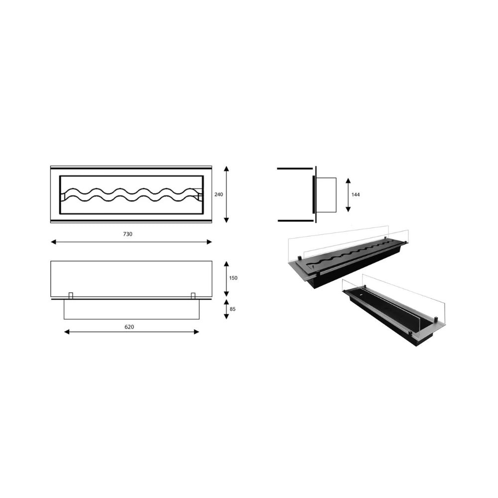 Insert Bio Ethanol Built-in Burner 73 cm