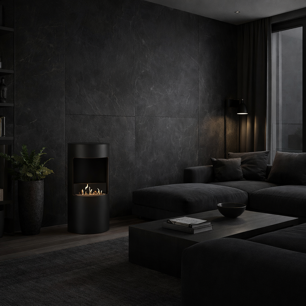 Lomanian Black Bio Ethanol Freestanding Fireplace H95 CM