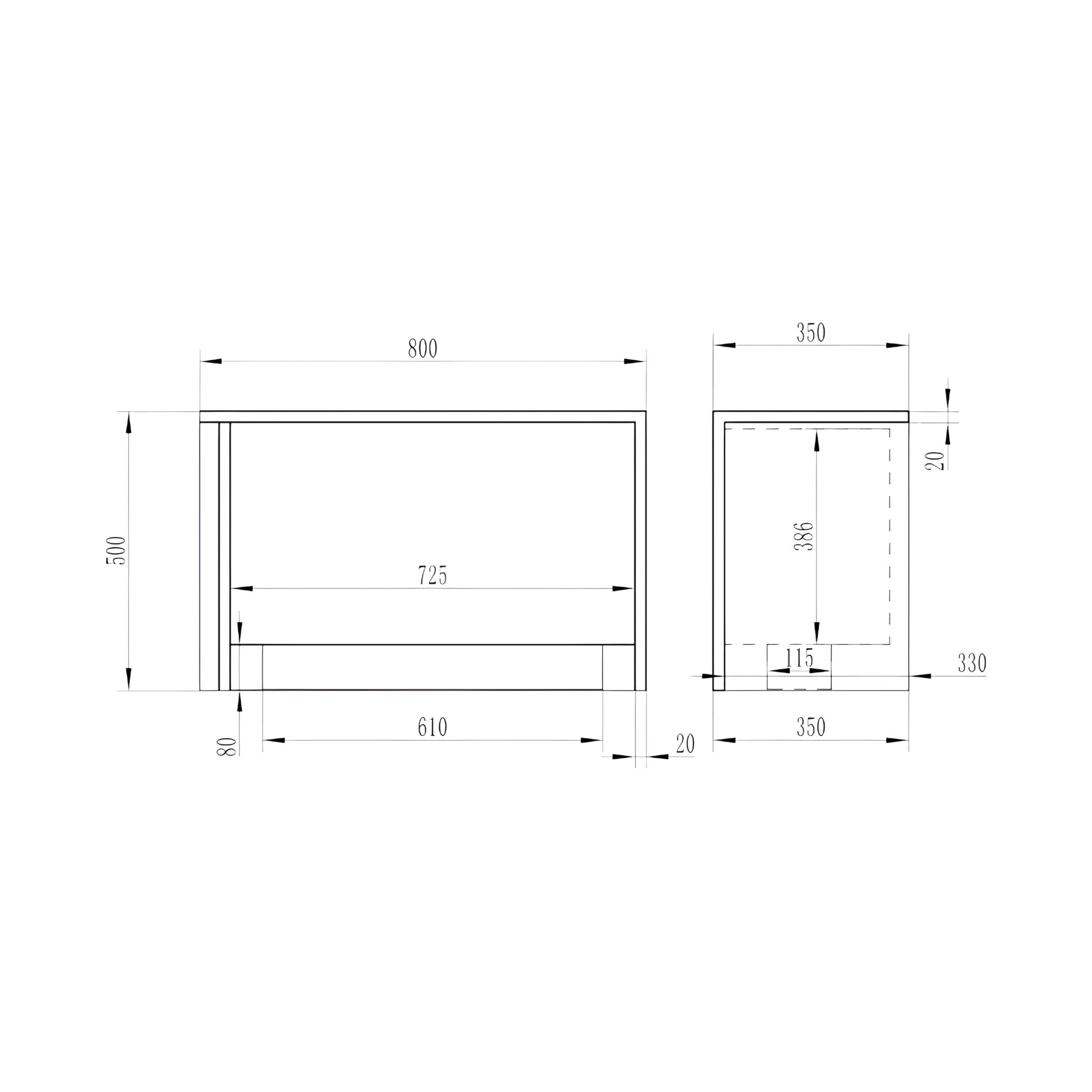 Marala Bio Ethanol Inbouwhoekhaard Links 80 cm