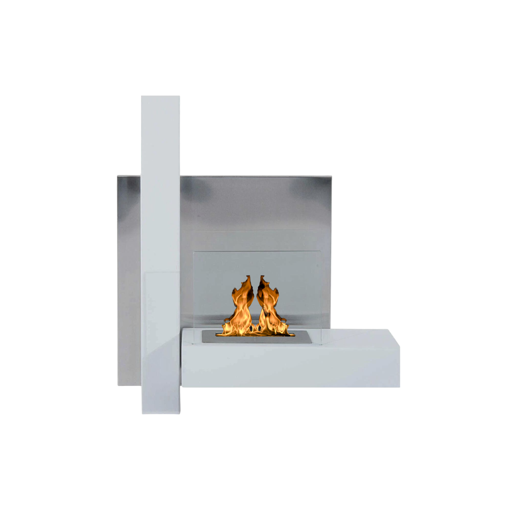 Mead White Stainless Steel Bio Wall Fireplace 75 CM