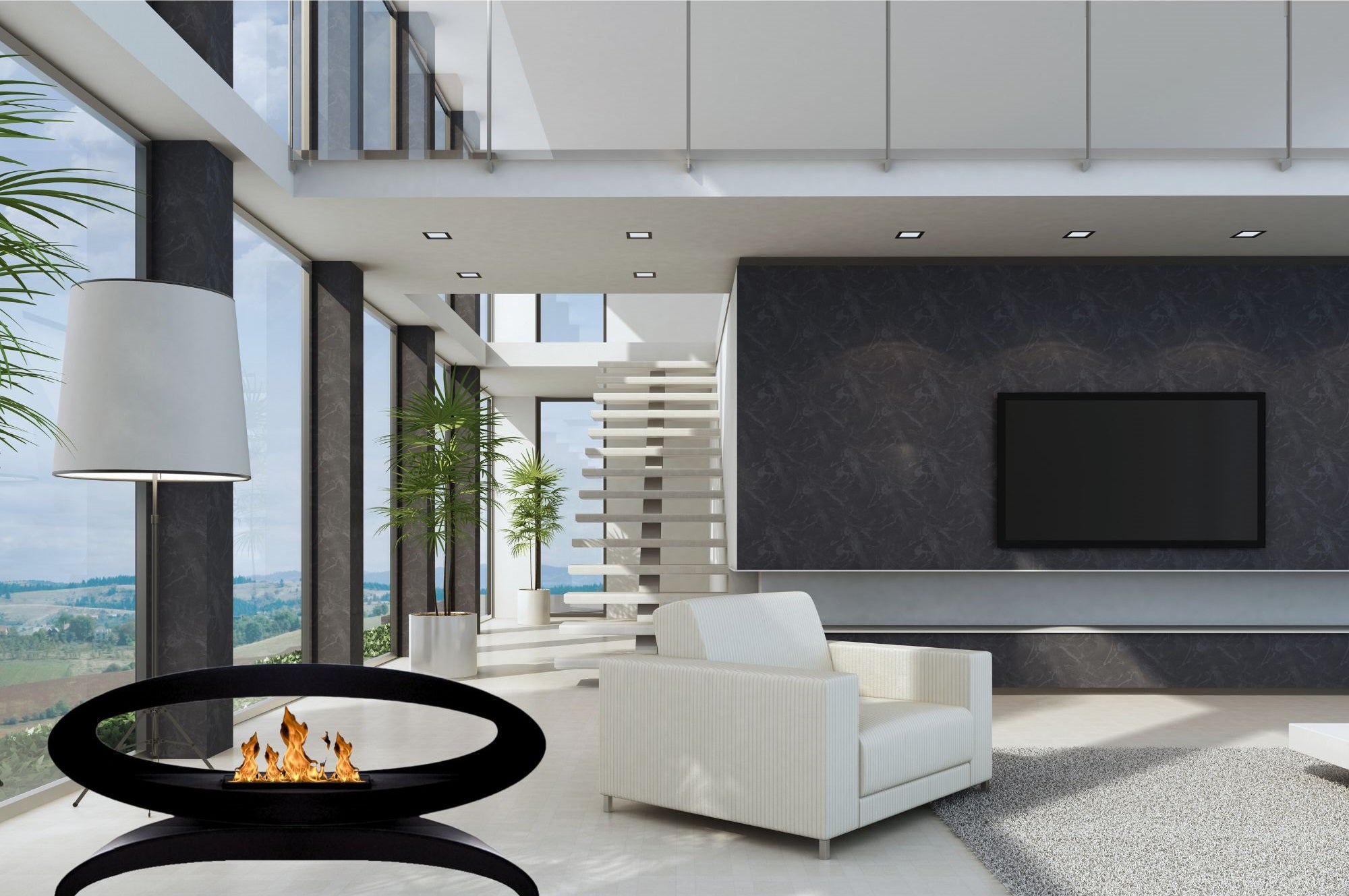 Meru Freestanding Bio Fireplace on the Pedestal