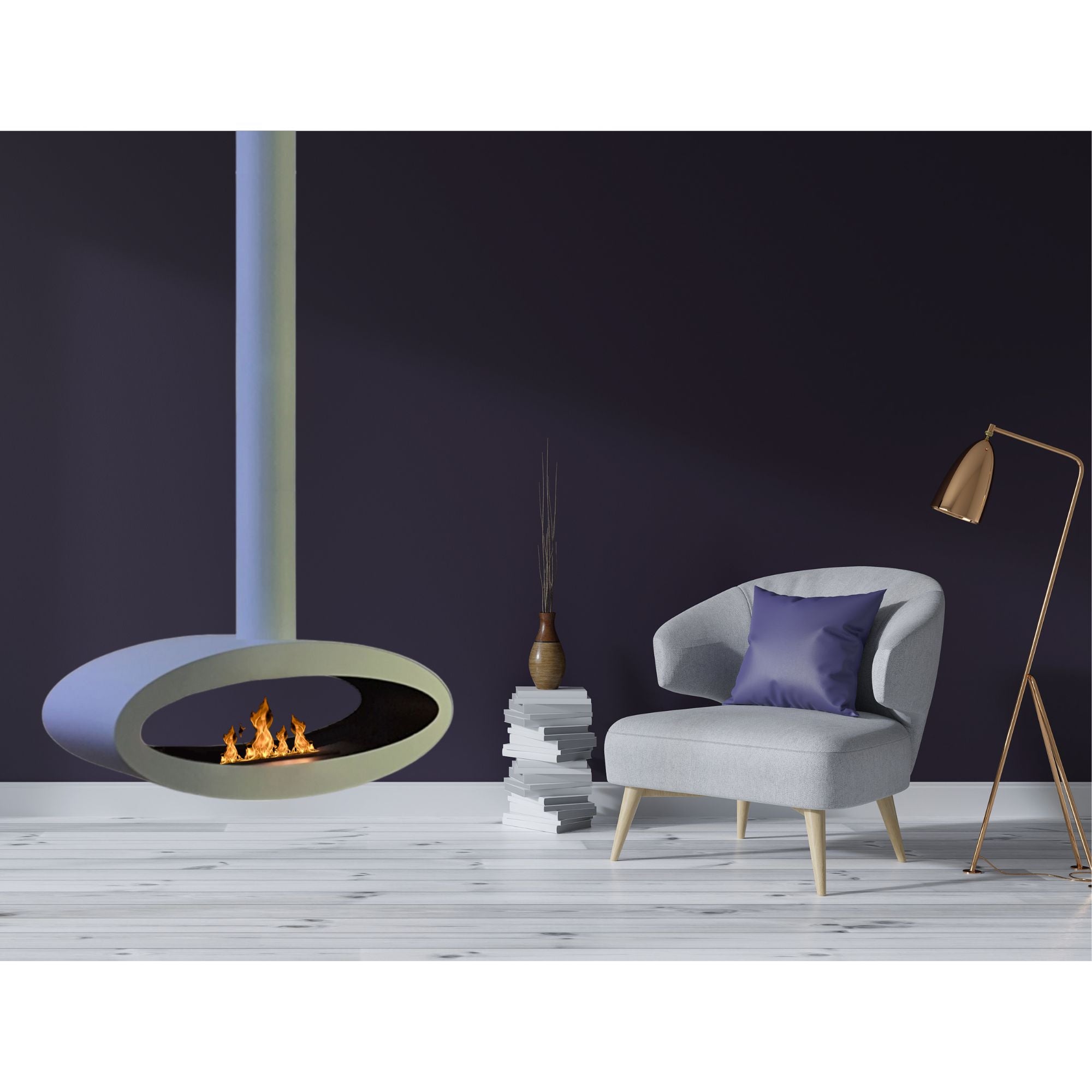 Meru Tube White Bio Ceiling Fireplace 80 cm