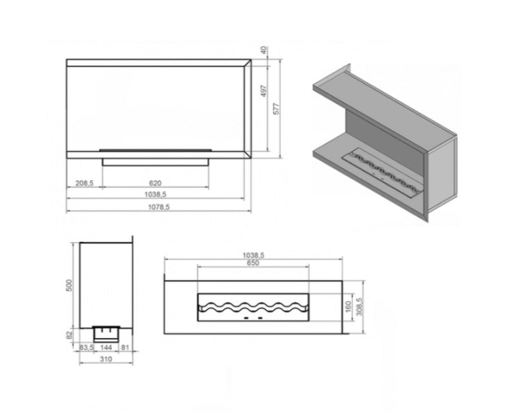 Nila Bio Ethanol Built-in Corner Fireplace Left 104 cm