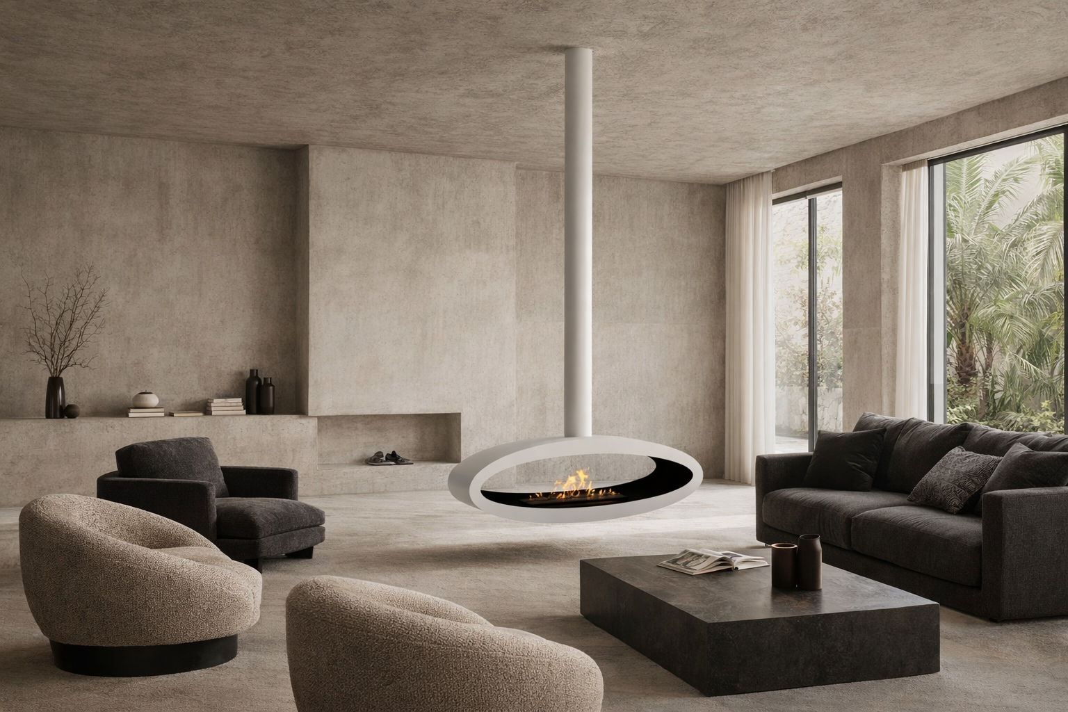 Meru Tube White Bio Ceiling Fireplace 112 cm