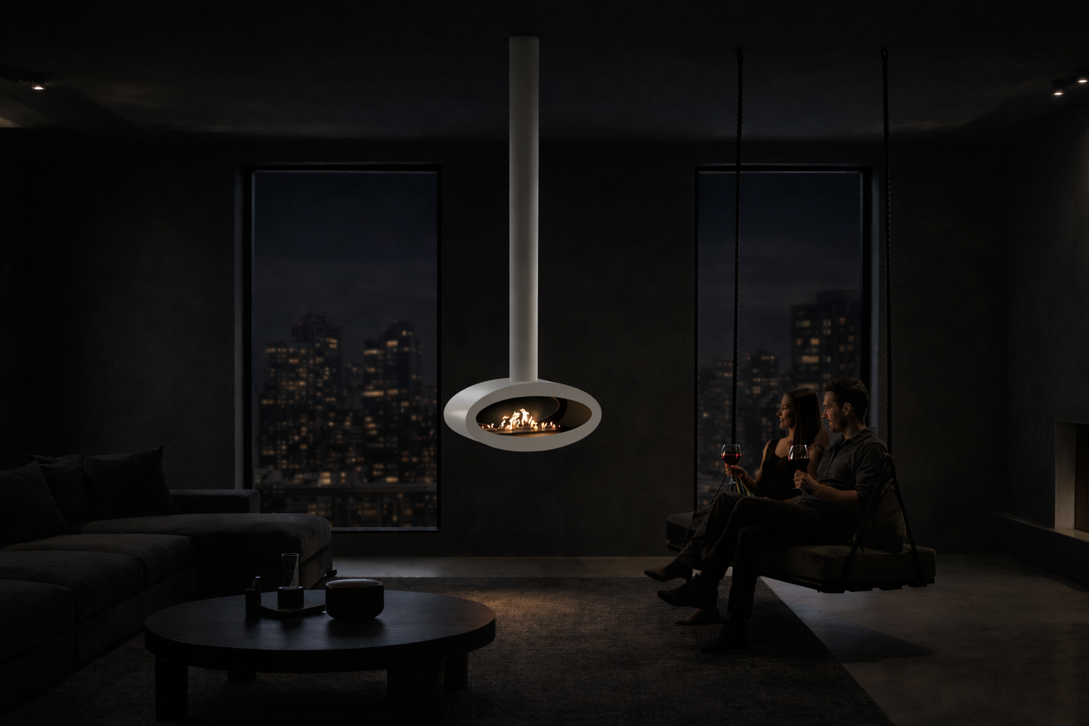 Meru Tube White Bio Ceiling Fireplace 80 cm