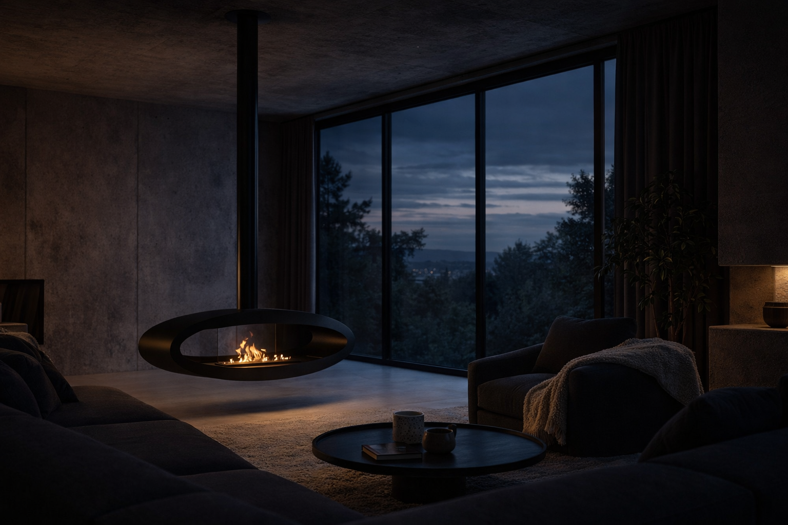 Meru Tube Black Bio Ceiling Fireplace 112 cm