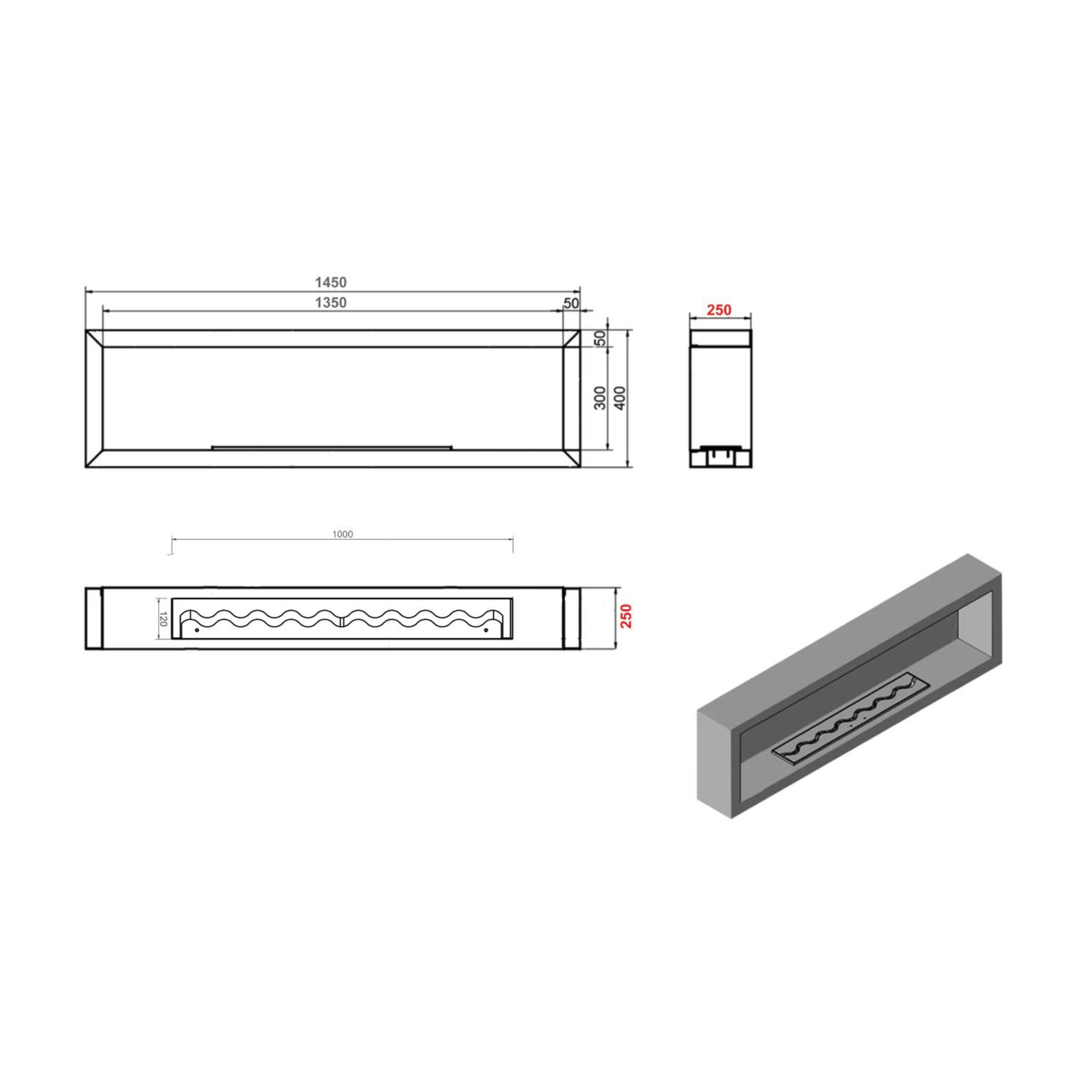 Pelé Bio-Ethanol Wall Fireplace 145 CM