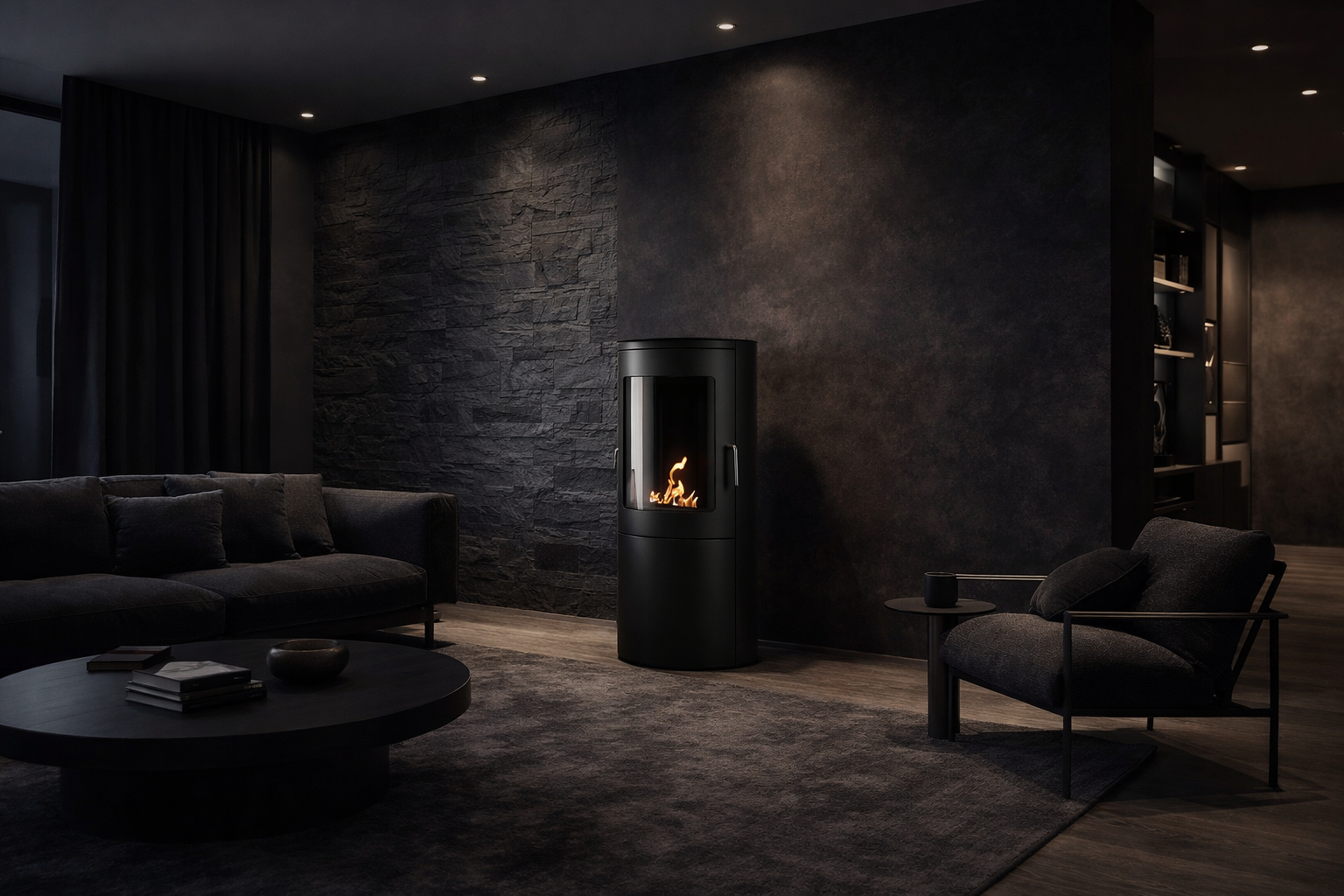 Pollen Black Bio Ethanol Freestanding Stove Fire H95 cm
