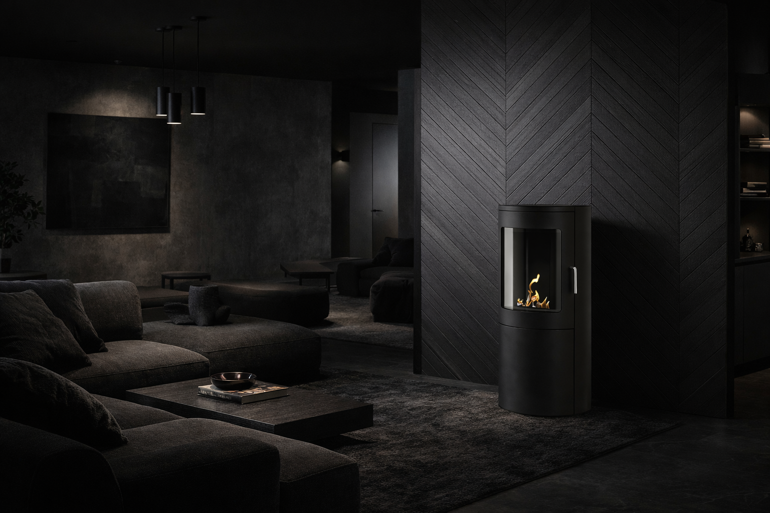 Pollen Black Bio Ethanol Freestanding Stove Fire H95 cm