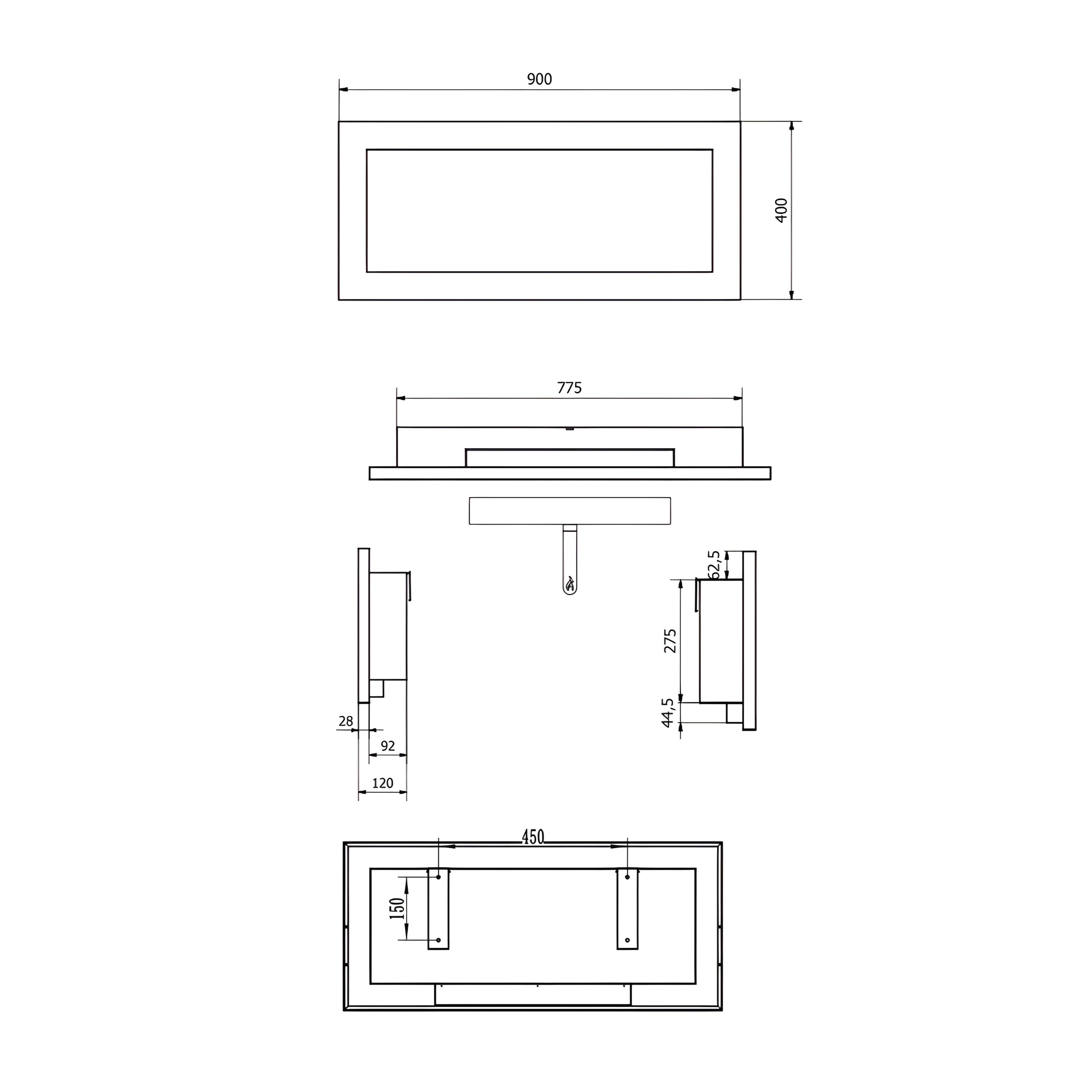 Rea Bio ethanol Inbouw - Wandhaard Bruin 90 cm