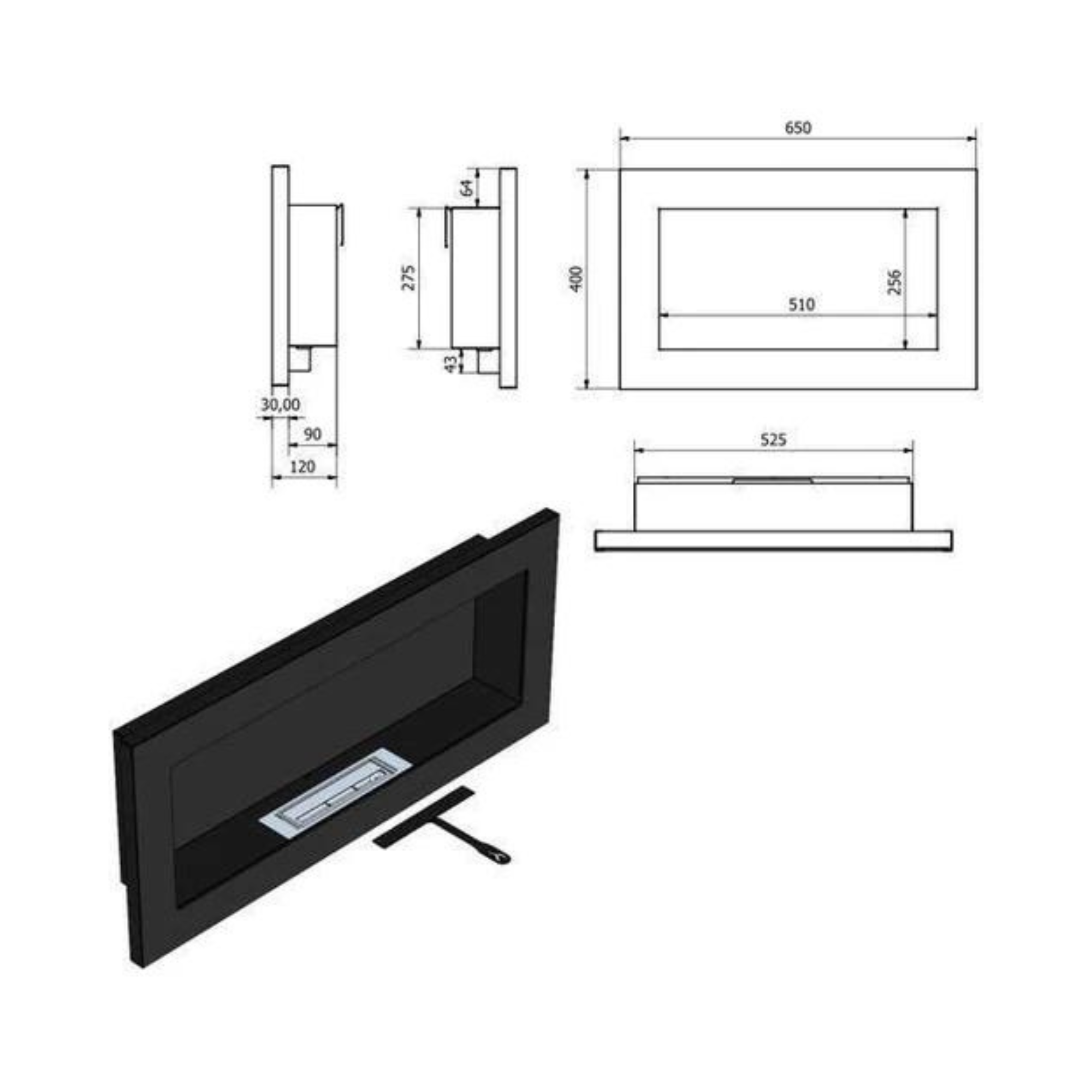 REA Bio Ethanol Inbouwhaard 65 cm