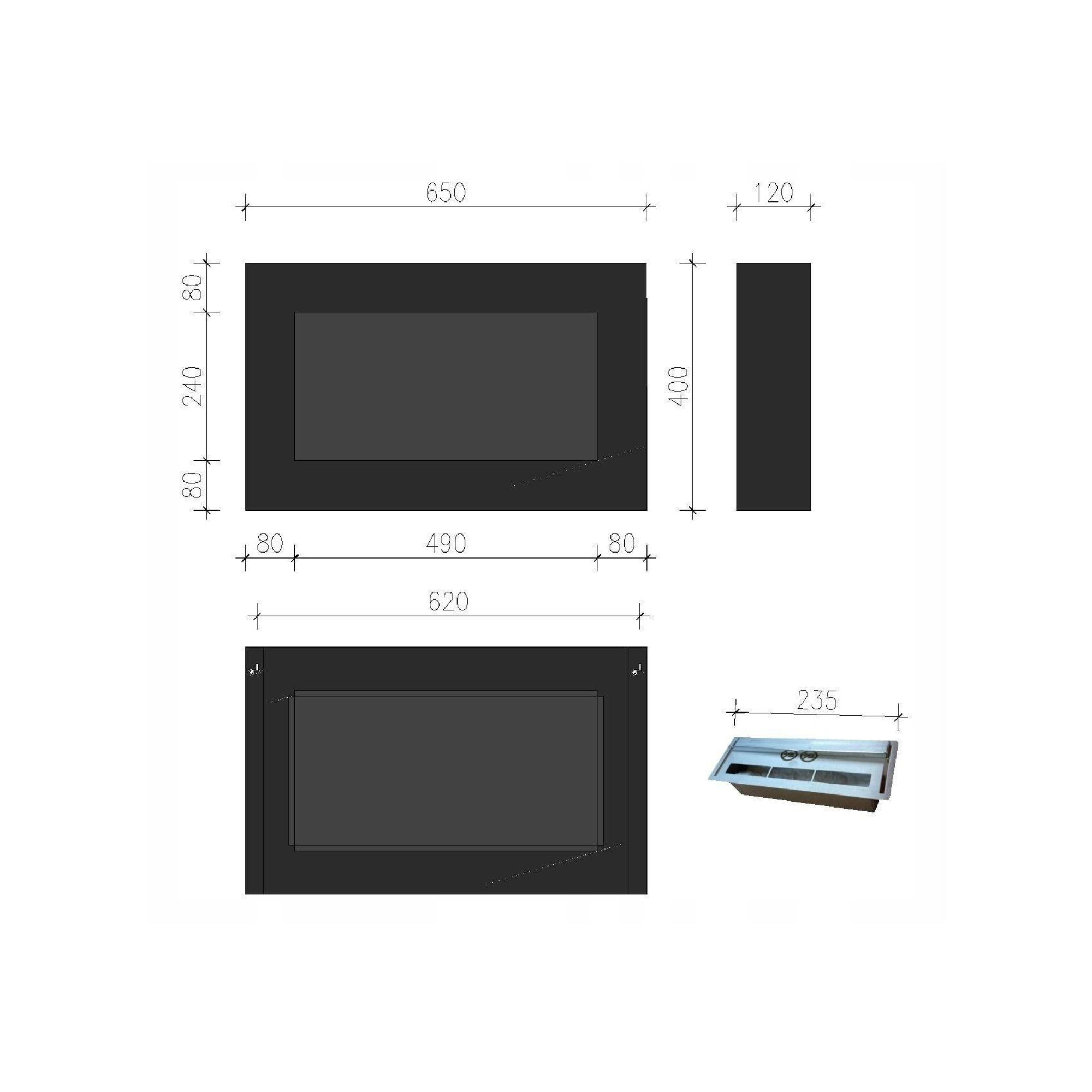 Rea BOX Bio Ethanol Wandhaard 65 cm