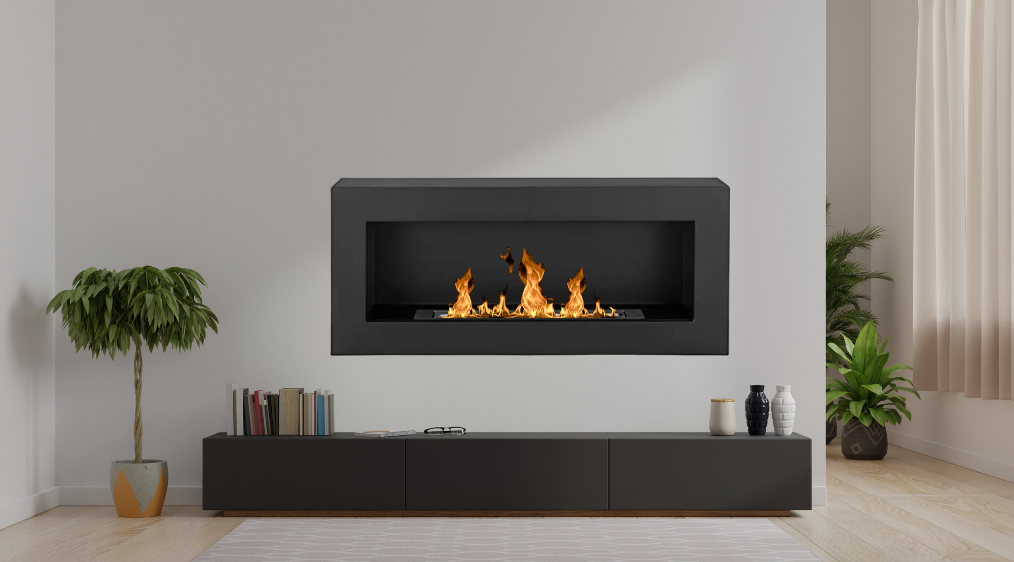 Reo Black Bio Wall Fireplace 90 x 40 CM