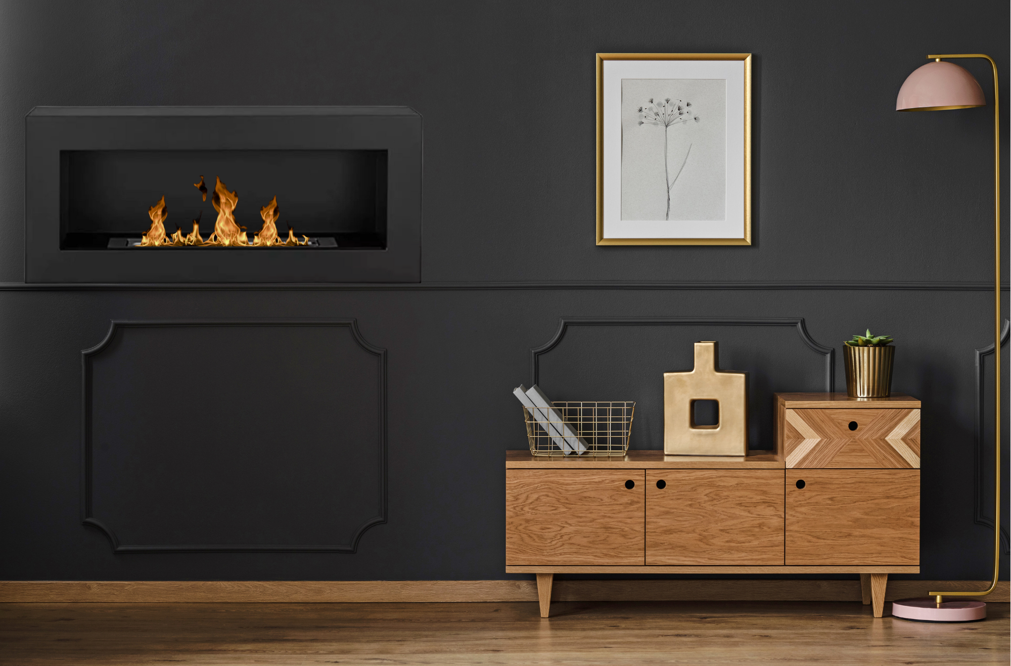 Reo Black Bio Wall Fireplace 90 x 40 CM