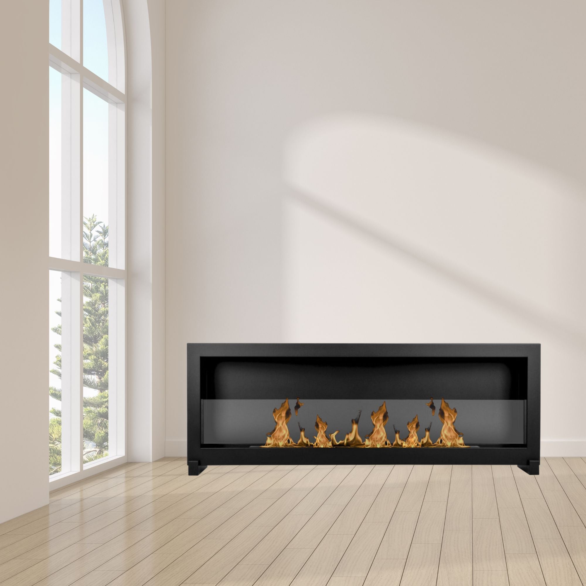 S - Line White Full BOX Wall Fireplace - Freestanding Bio-Ethanol 120 x 40 CM With Glass.