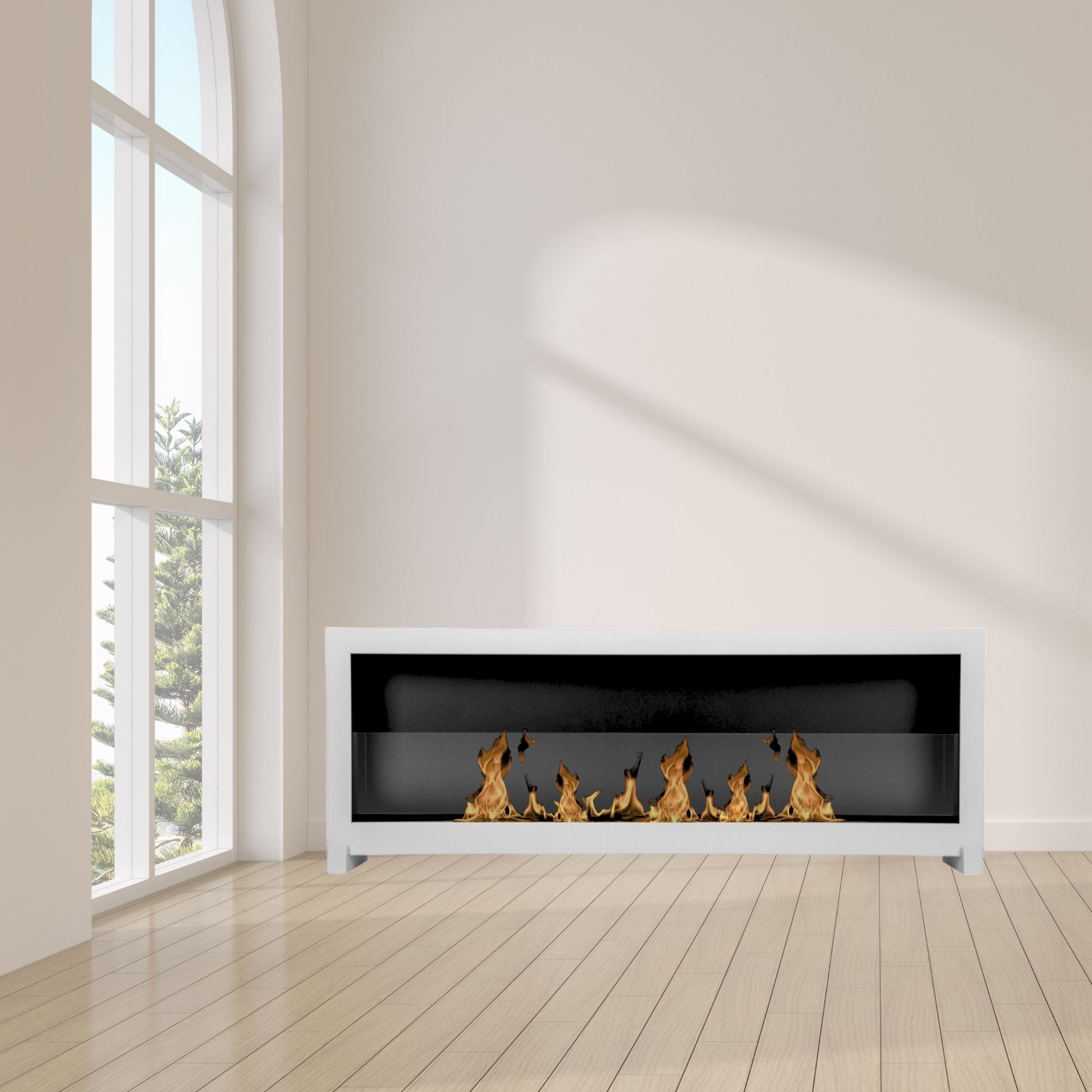 S - Line White Full BOX Wall Fireplace - Freestanding Bio-Ethanol 120 x 40 CM With Glass