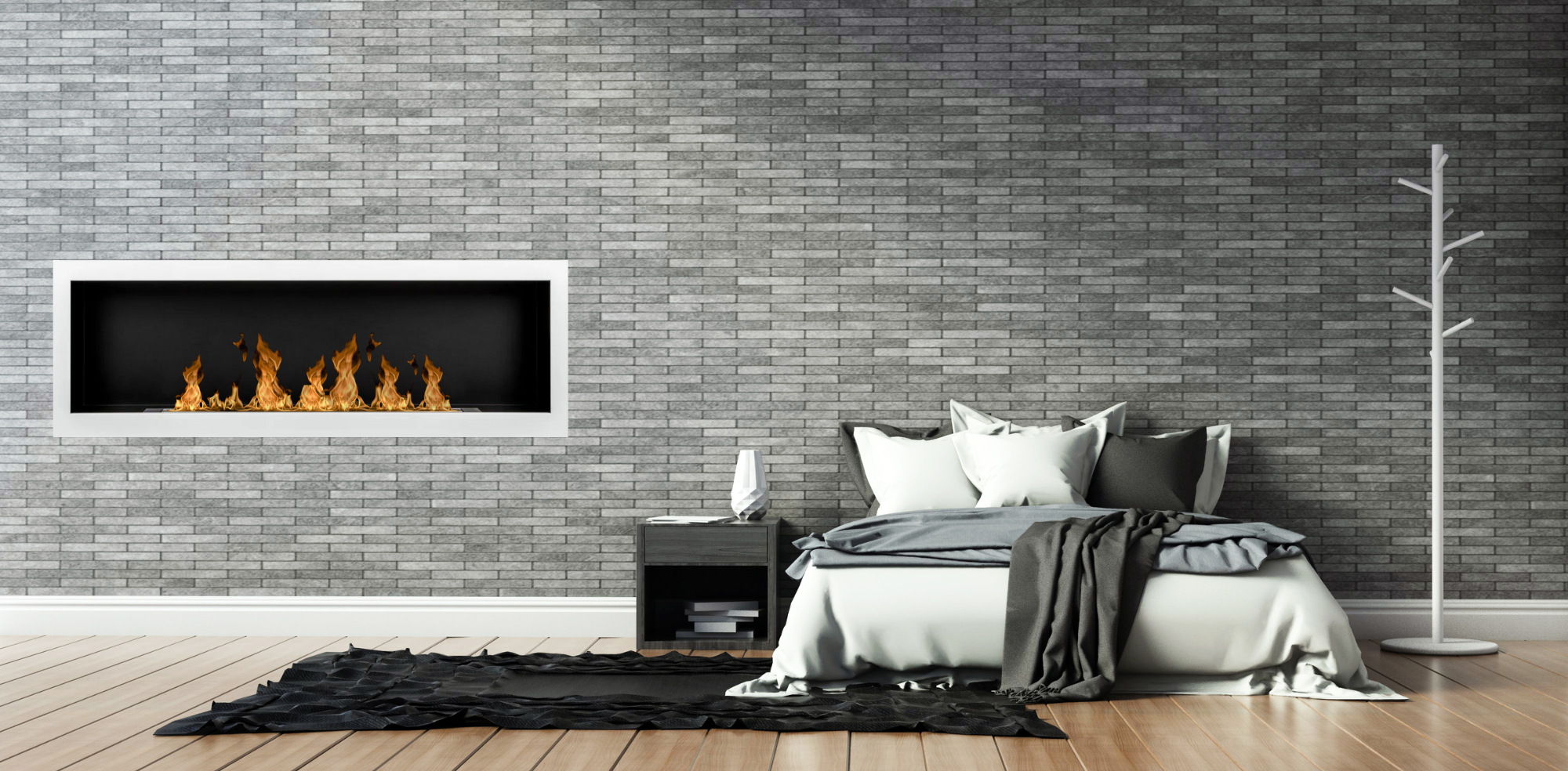 S - Line White Full BOX Bio-Ethanol Wall Fireplace 120 x 40 CM