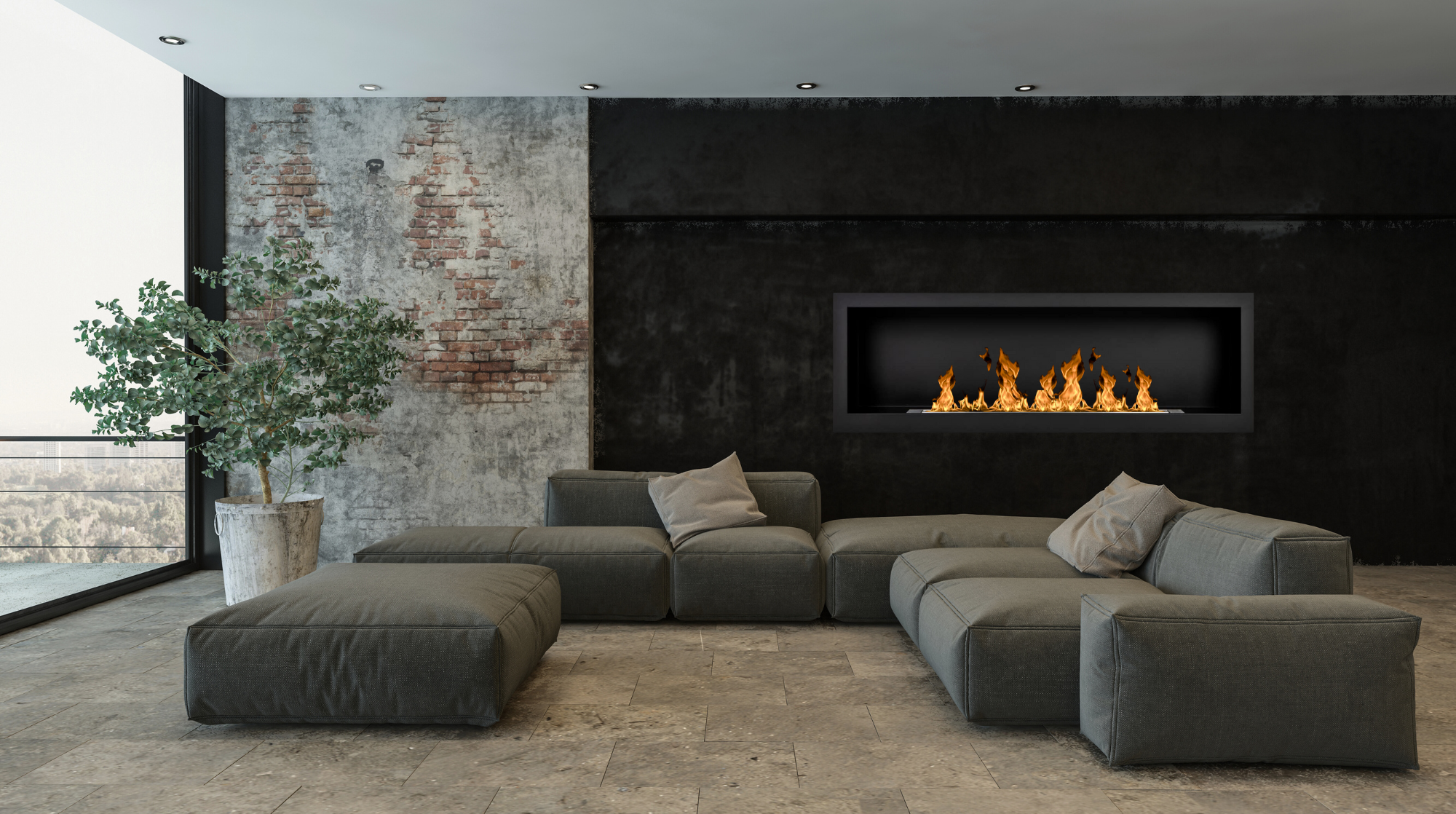 S - Line Black Full BOX Bio-Ethanol Wall Fireplace 120 x 40 CM