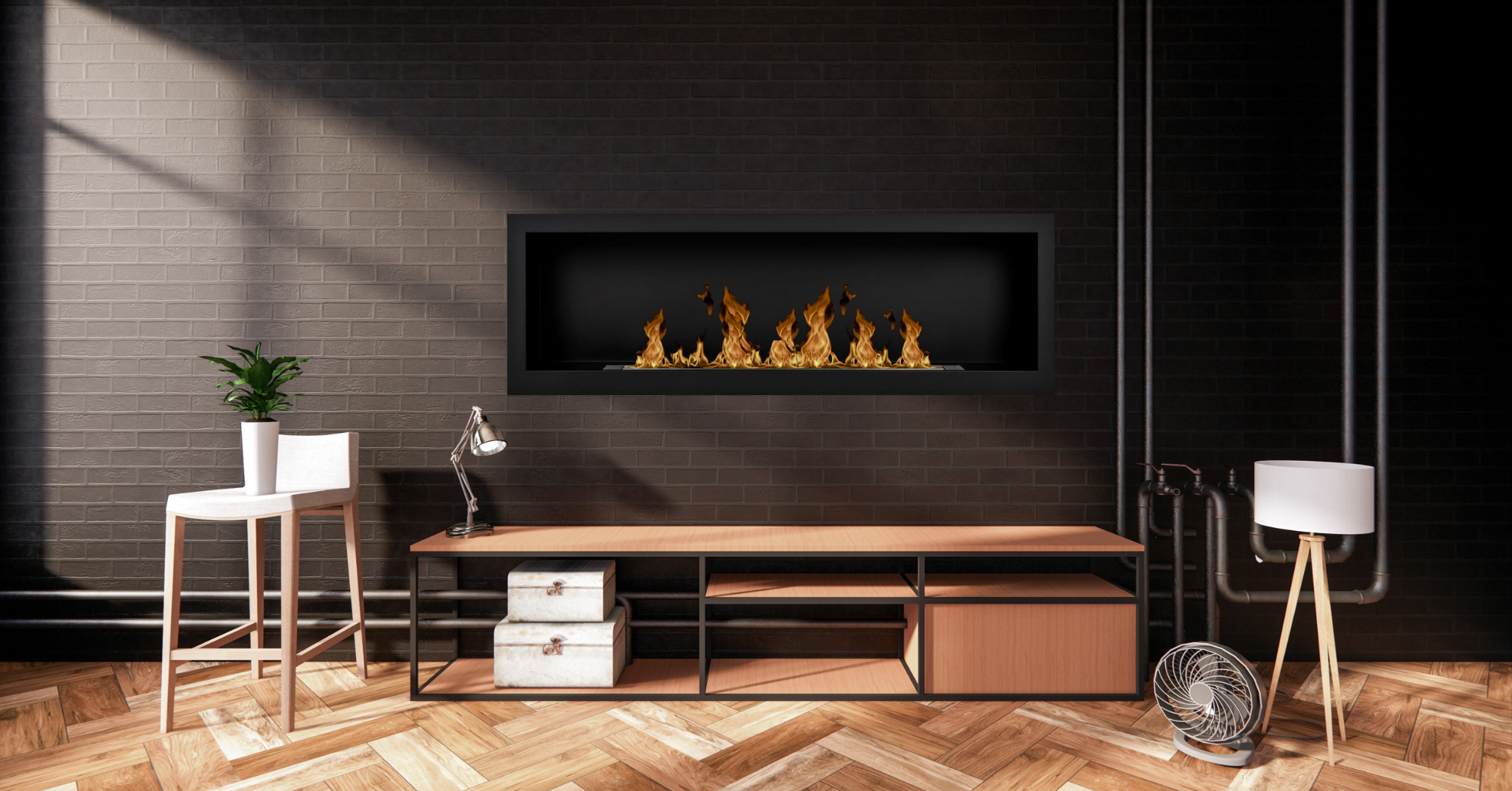 S - Line Black Full BOX Bio-Ethanol Wall Fireplace 120 x 40 CM