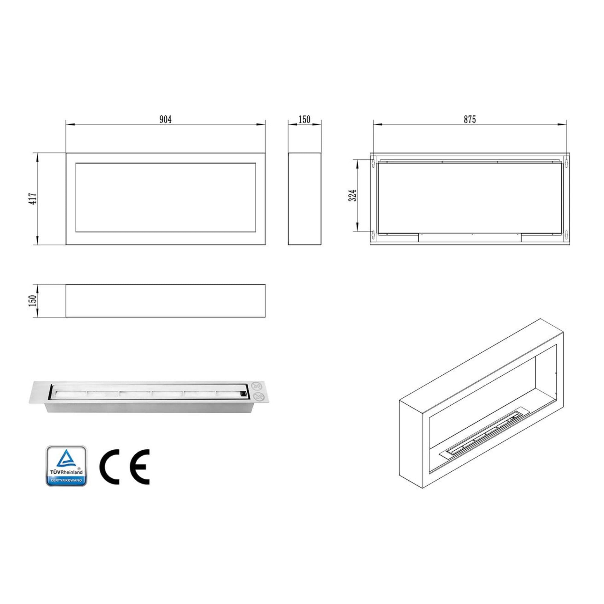 S-line Z Bio Ethanol Wandhaard 90 cm
