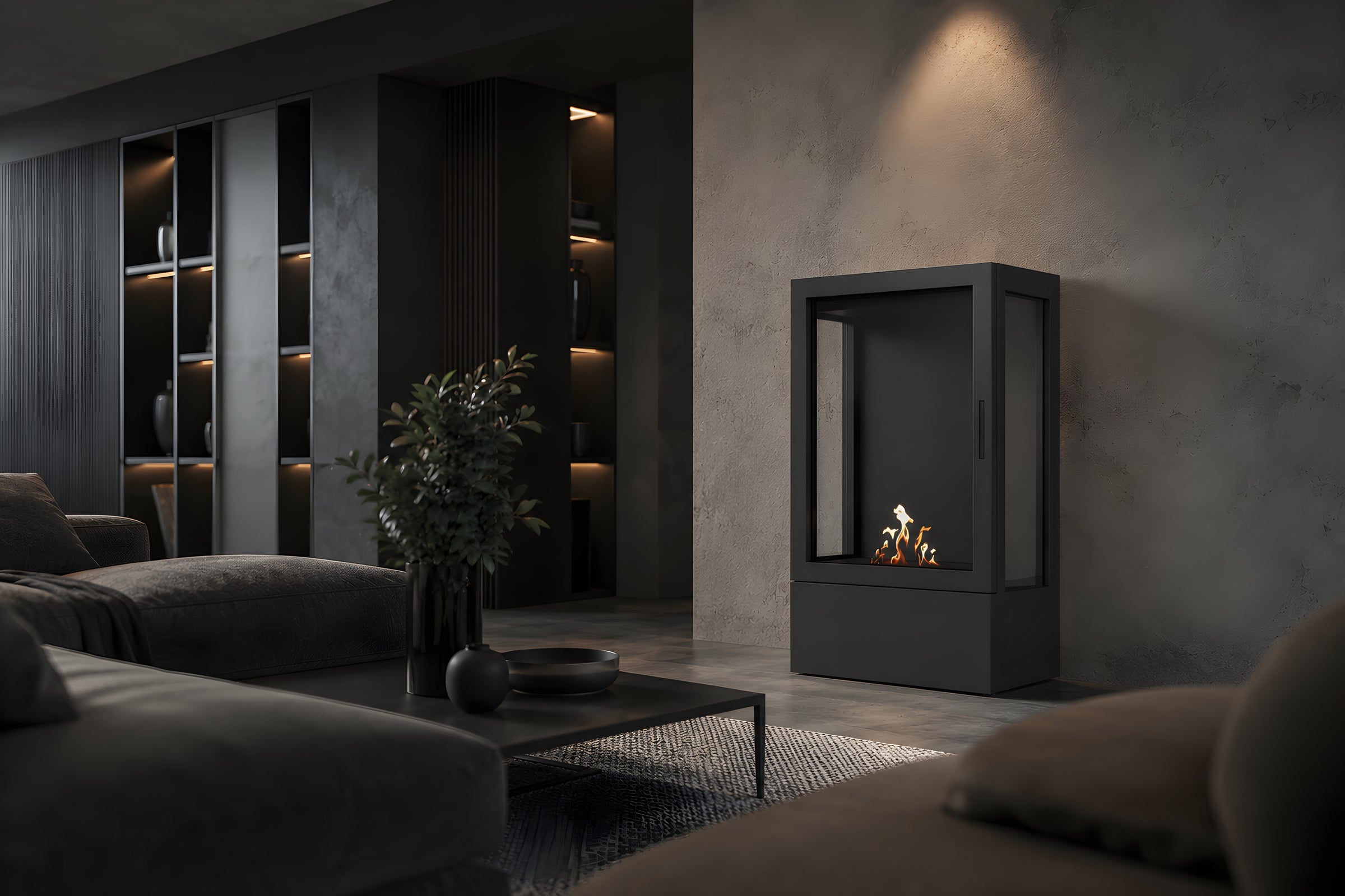 Sien Verticale Vrijstaande Haard Volle Glas H120 cm