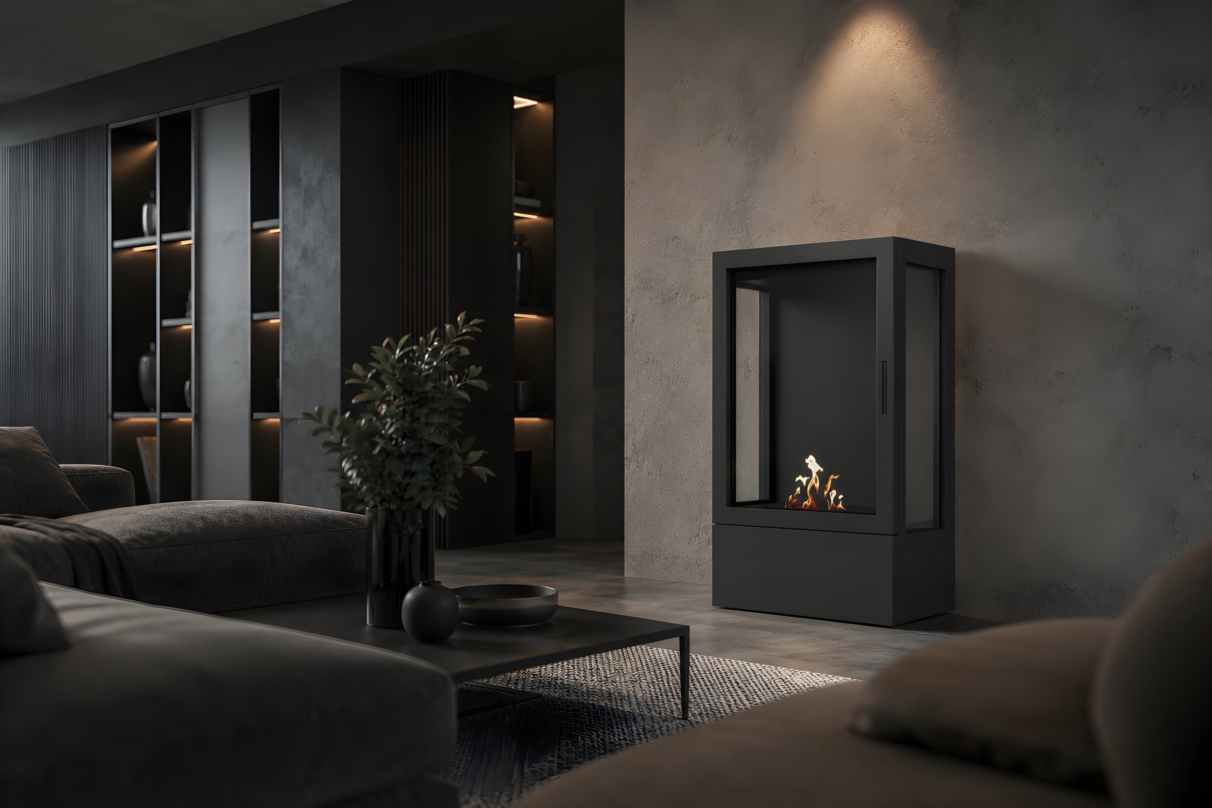 Sien Verticale Vrijstaande Haard Volle Glas H120 cm