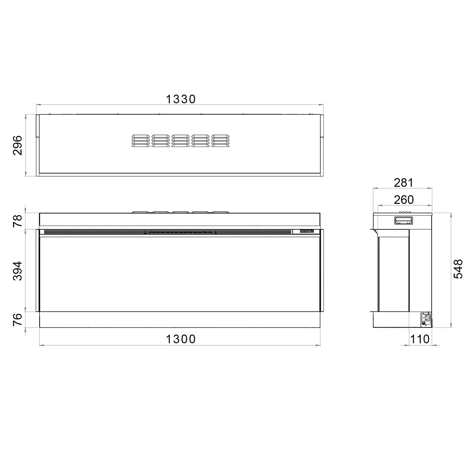 Trimline Solus Elektrische Inbouwhaard Front 130 cm