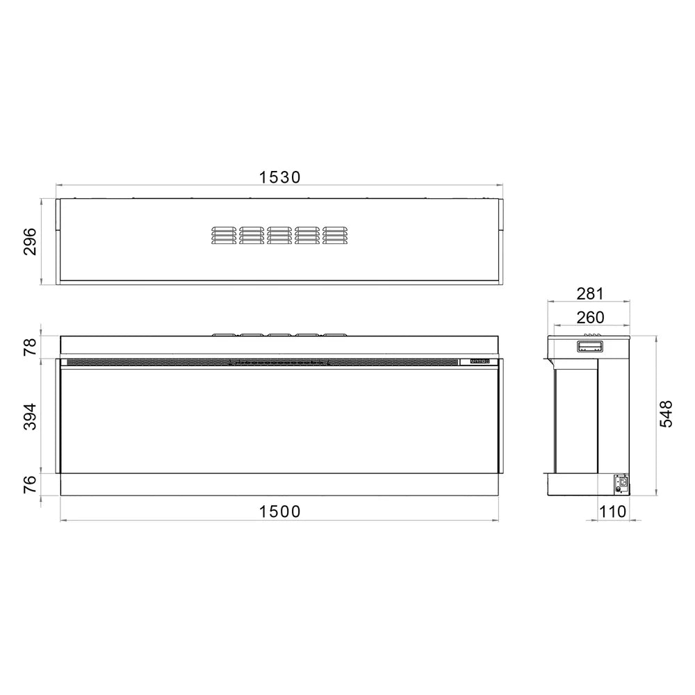 Trimline Solus Elektrische Inbouwhaard Front 150 cm