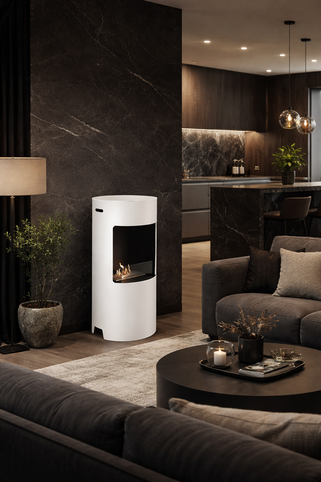 Pale White Bio Ethanol Freestanding Stove H80 CM