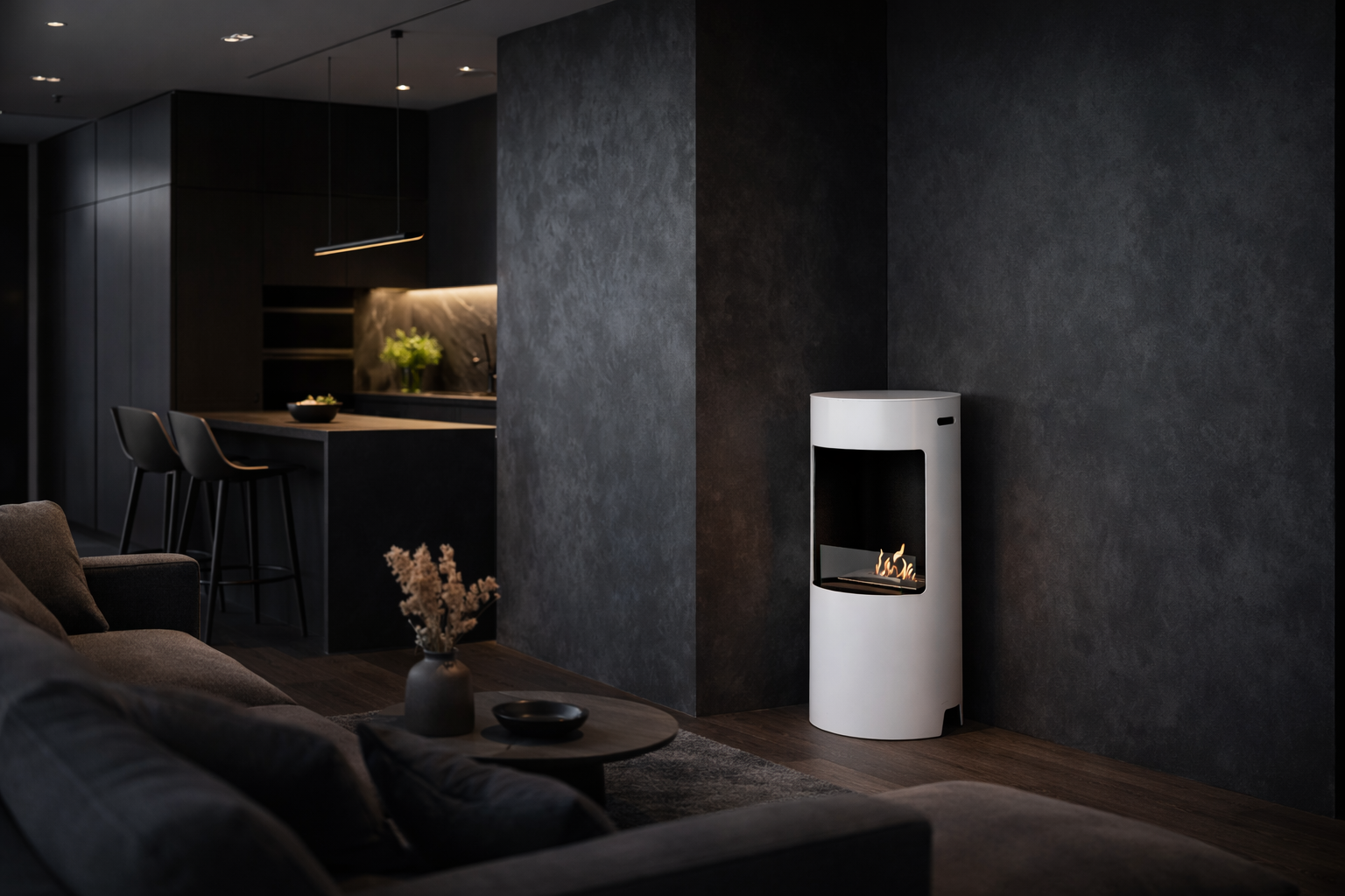 Pale White Bio Ethanol Freestanding Stove H80 CM