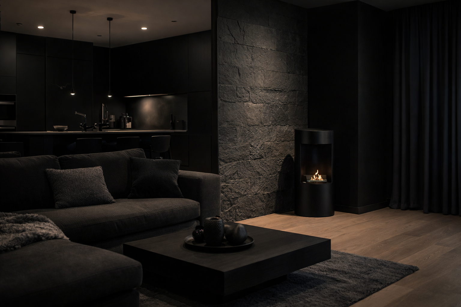 Pale Black Bio Ethanol Freestanding Stove H80 CM